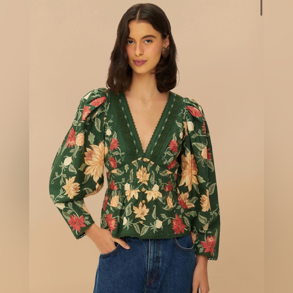 FARM RIO Green Pineapple Garden Blouse